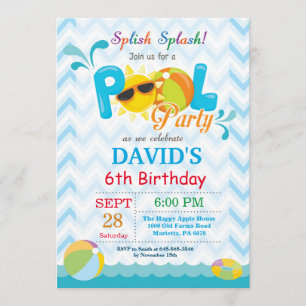 Invitation d'anniversaire à la piscine Splish Spla
