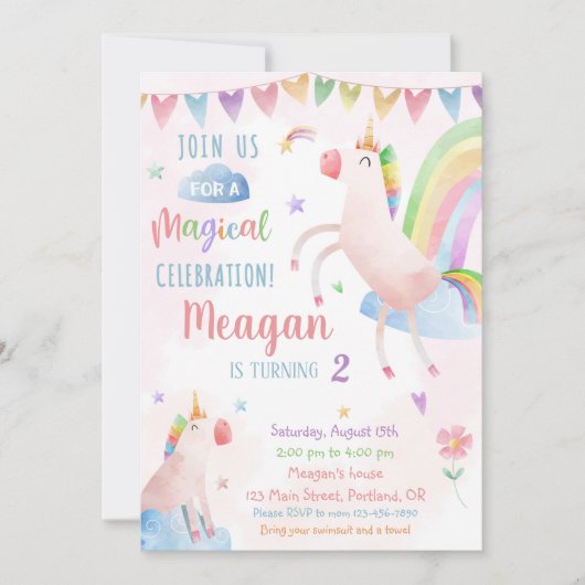 Invitation d'anniversaire à la Unicorne Fête d'ann (Devant)