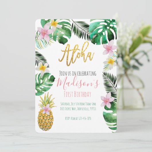 Invitation d'anniversaire à l'ananas tropical (Debout devant)