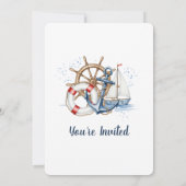 Invitation d'anniversaire à l'ancre nautique bleue (Dos)