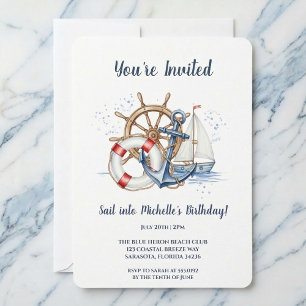 Invitation d'anniversaire à l'ancre nautique bleue
