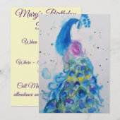 Invitation d'anniversaire à l'aquarelle Art Paon (Devant / Derrière)