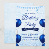Invitation d'anniversaire à l'aquarelle bleue (Devant / Derrière)