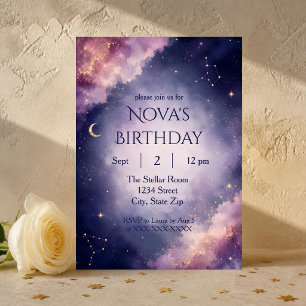 Invitation d'anniversaire à l'aquarelle céleste