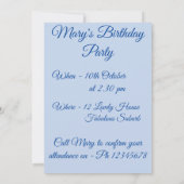 Invitation d'anniversaire à l'aquarelle d'art de l (Dos)