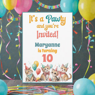 Invitation d'anniversaire à l'aquarelle de chat ca