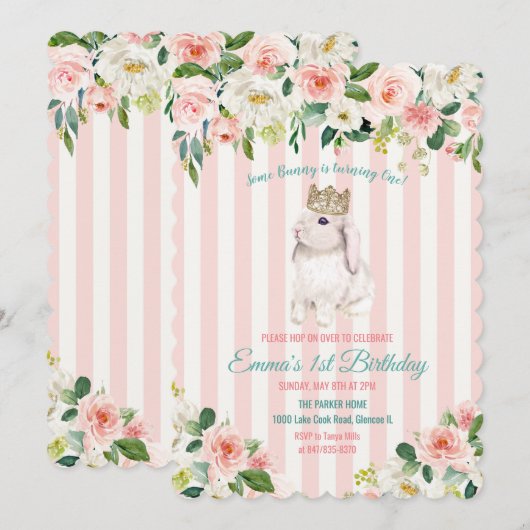 Invitation d'anniversaire à l'aquarelle de lapin p (Devant / Derrière)
