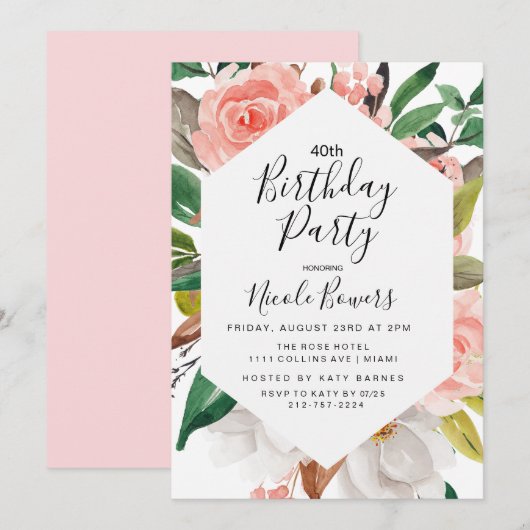 Invitation d'anniversaire à l'aquarelle florale - (Devant / Derrière)