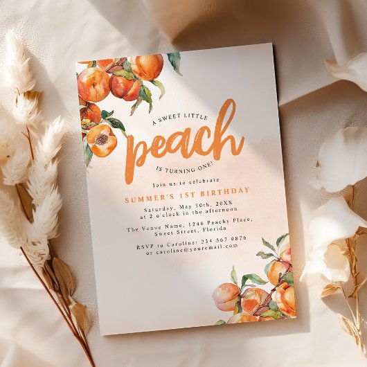 Invitation d'anniversaire à l'aquarelle pêche