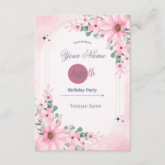 Invitation d'anniversaire à l'arche florale rose (Devant)