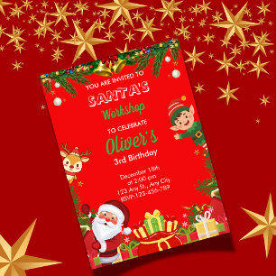 Invitation d'anniversaire à l'atelier du Père Noël