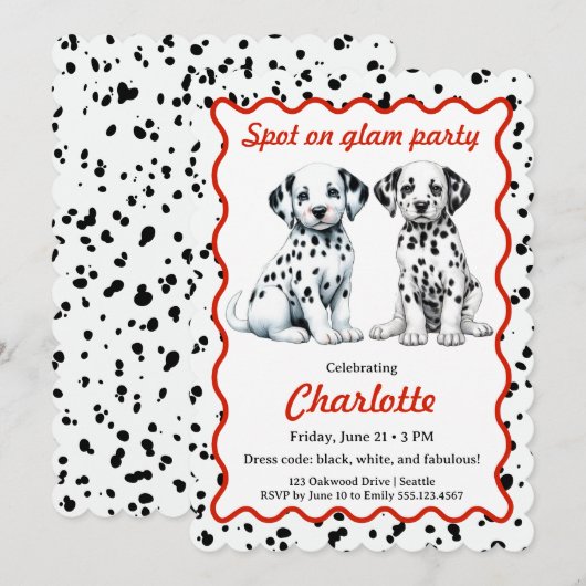 Invitation d'anniversaire à motif dalmate | Fête n (Devant / Derrière)