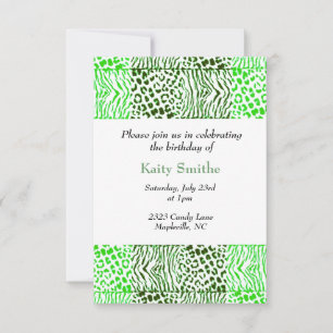 Invitation d'anniversaire à motif d'animal vert