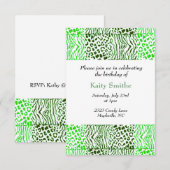 Invitation d'anniversaire à motif d'animal vert (Devant / Derrière)