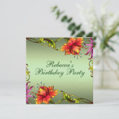 Invitation d'anniversaire à motif de fleurs vertes (Debout devant)