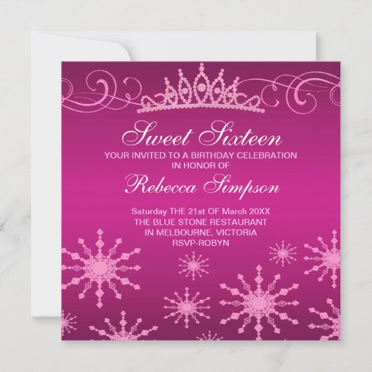 Invitation d'anniversaire à motif flocon de neige (Devant)