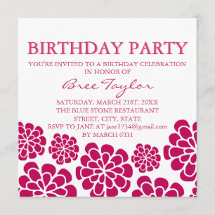 Invitation d'anniversaire à motif floral rose mode