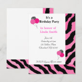 Invitation d'anniversaire à motif zèbre (Devant / Derrière)