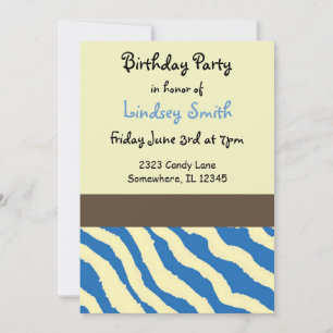 Invitation d'anniversaire à motif zèbre bleu et ma