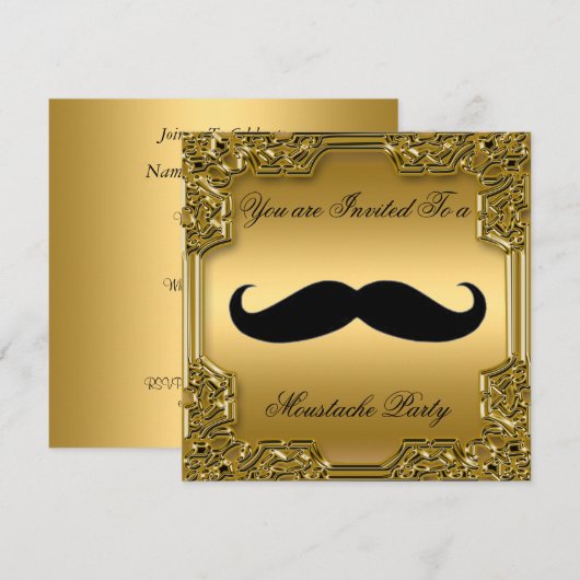 Invitation d'anniversaire à moustache Or (Devant / Derrière)