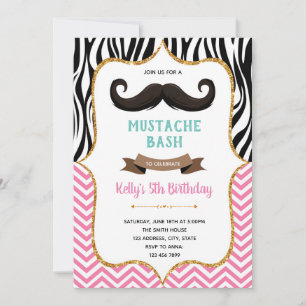 Invitation d'anniversaire à moustache rose