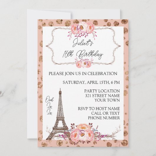 Invitation d'anniversaire à Paris (Devant)