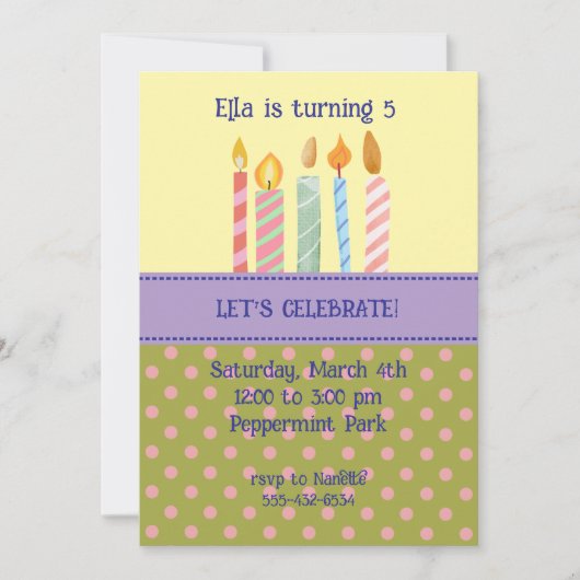 Invitation d'anniversaire à pois (Devant)