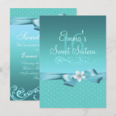 Invitation d'anniversaire à pois bleus/blancs et à (Devant / Derrière)