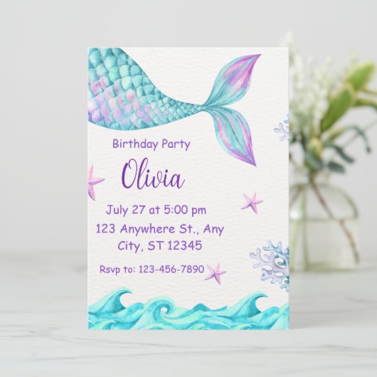 Invitation d'anniversaire à queue de sirène magiqu (Debout devant)