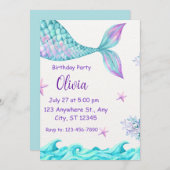 Invitation d'anniversaire à queue de sirène magiqu (Devant / Derrière)