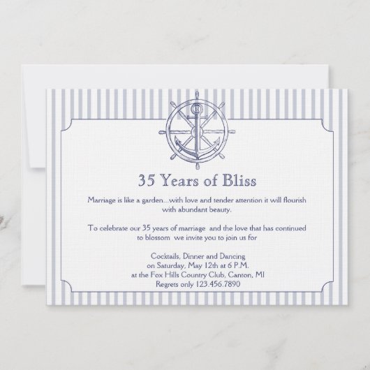 Invitation d'anniversaire à rayures grises d'ancre (Devant)