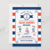Invitation d'anniversaire à rayures nautiques (Devant)