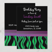 Invitation d'anniversaire à rayures vertes et noir (Devant / Derrière)
