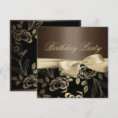 Invitation d'anniversaire à ruban feuille de rose  (Devant / Derrière)