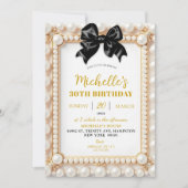 Invitation d'anniversaire à ruban noir perlé (Devant)