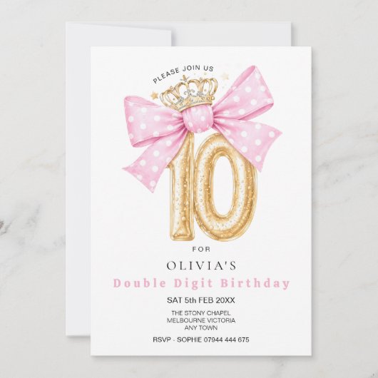 Invitation d'anniversaire à ruban pour 10 ans avec (Devant)