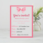 Invitation d'anniversaire à ruban rose (Debout devant)