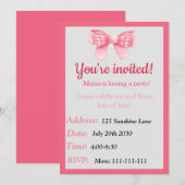 Invitation d'anniversaire à ruban rose (Devant / Derrière)