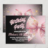 Invitation d'anniversaire à ruban rose (Devant / Derrière)