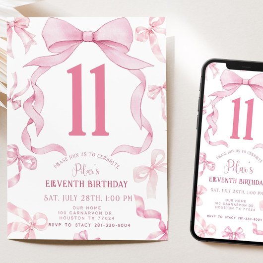 Invitation d'anniversaire à ruban rose, Invitation