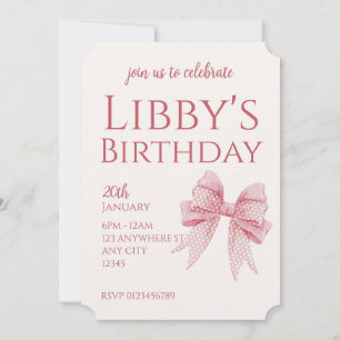 Invitation d'anniversaire à ruban rose pâle