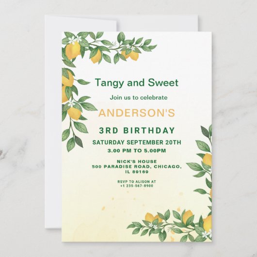 Invitation d'anniversaire à thème citron - Invitat (Devant)
