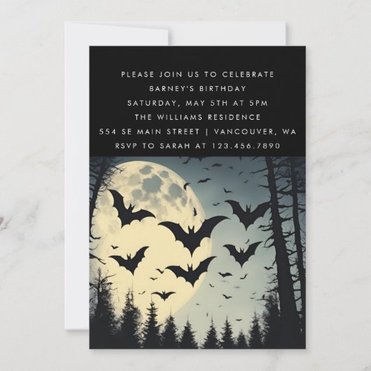 Invitation d'anniversaire à thème foncé (Devant)