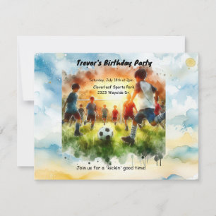 Invitation d'anniversaire à thème football aquarel