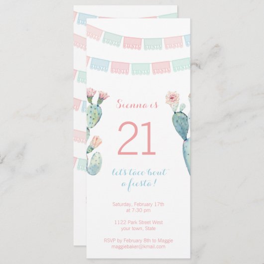 Invitation d'anniversaire à thème mexicain pour fi (Devant / Derrière)