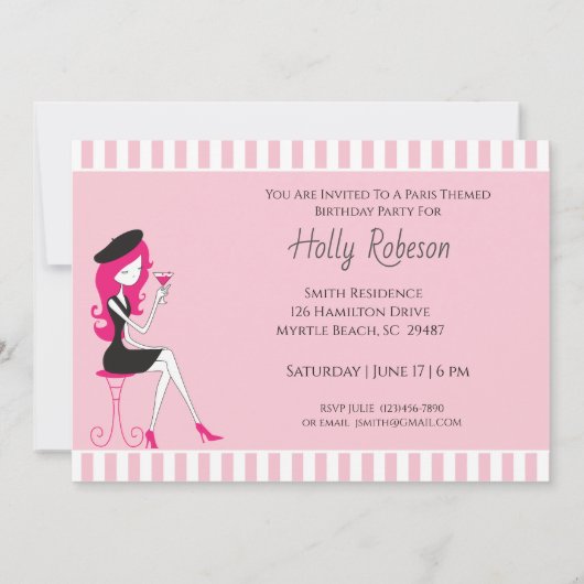 Invitation d'anniversaire à thème Paris (Dos)