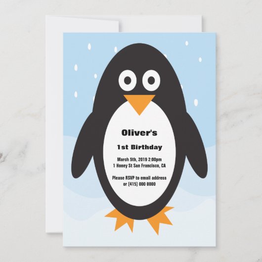 Invitation d'anniversaire à thème Penguin (Devant)