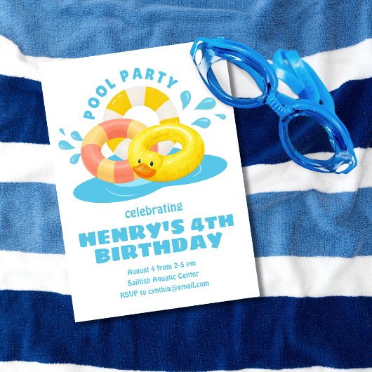 Invitation d'anniversaire à thème piscine flottant