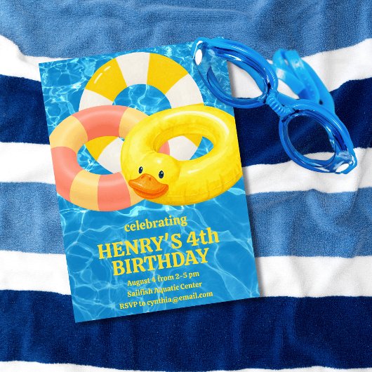 Invitation d'anniversaire à thème piscine flottant