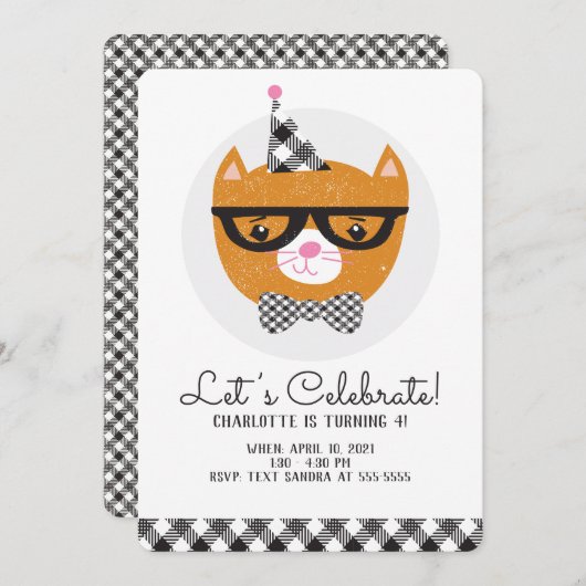 Invitation d'anniversaire à thème pour chat (Devant / Derrière)